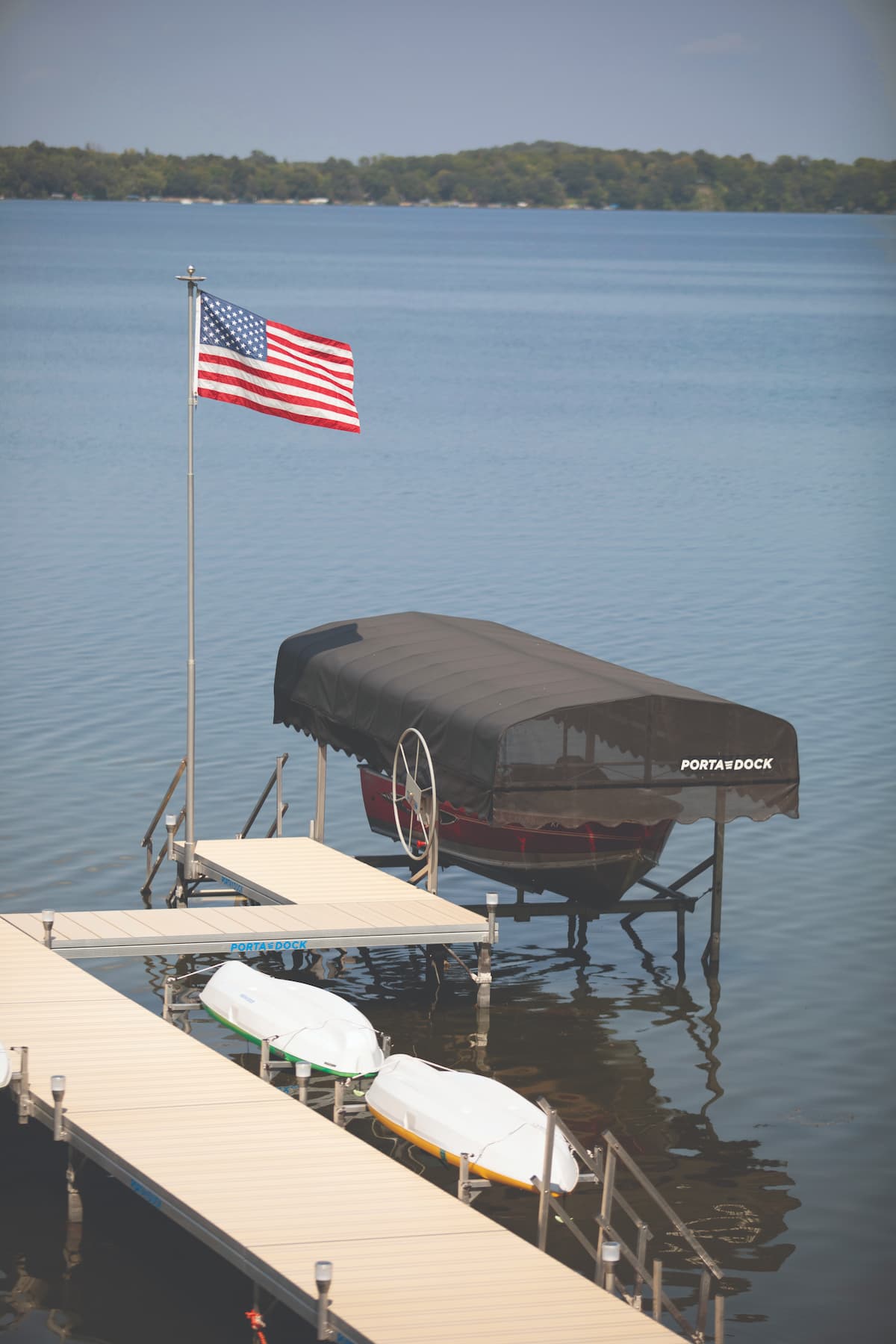 Porta-Dock installation with American flag