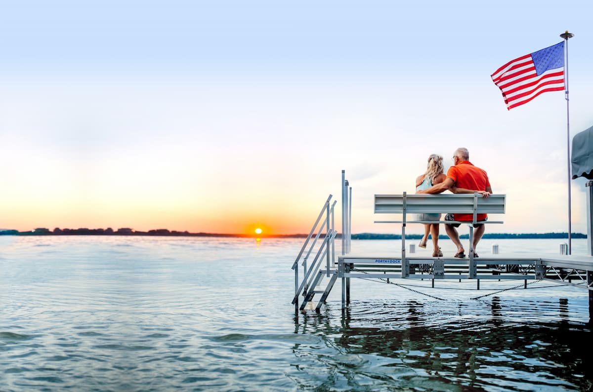 Porta-Dock at Sunset with American Flag